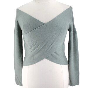 Eloquii Wrap Front Sweater Top Womens Size 18/20 Sage Green Cropped Off Shoulder